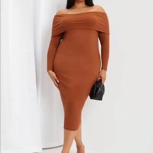 Plus size foldover off shoulder bodycon dress.